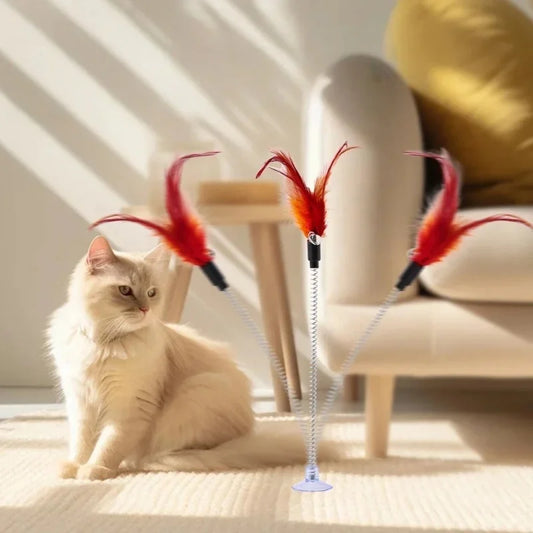 Cat Feather Wand Toy – Interactive Teaser Stick with Bell