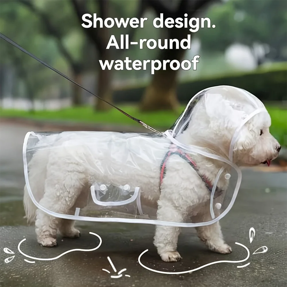 Transparent Waterproof Dog Raincoat – Adjustable Raincoat with Harness Opening for Small & Medium Dogs