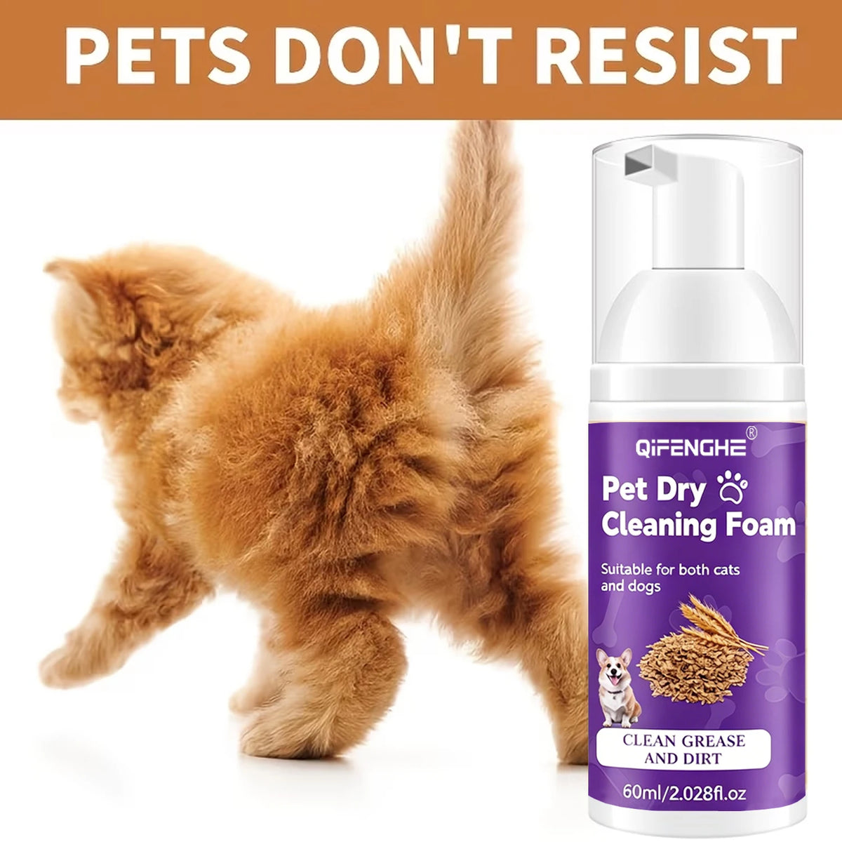 Waterless Dry Shampoo for Dogs & Cats – No-Rinse Foam, Deodorizing & Cleaning for Puppies & Kittens