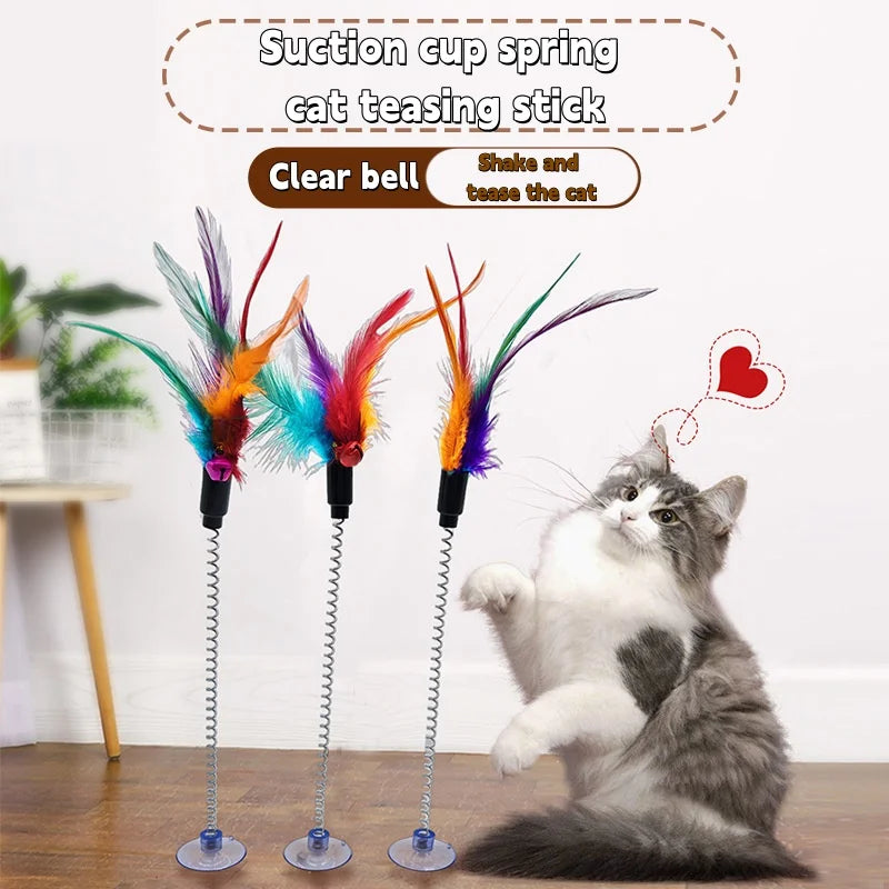 Cat Feather Wand Toy – Interactive Teaser Stick with Bell