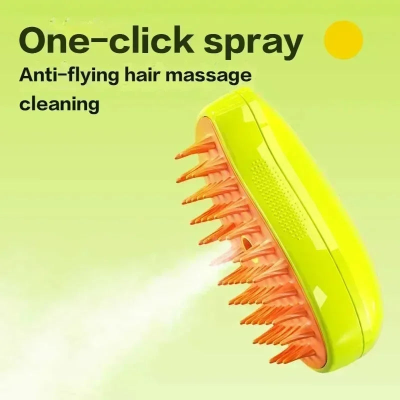3-in-1 Steam Brush for Dogs & Cats – Electric Grooming Brush with Spray, Massage & Detangling