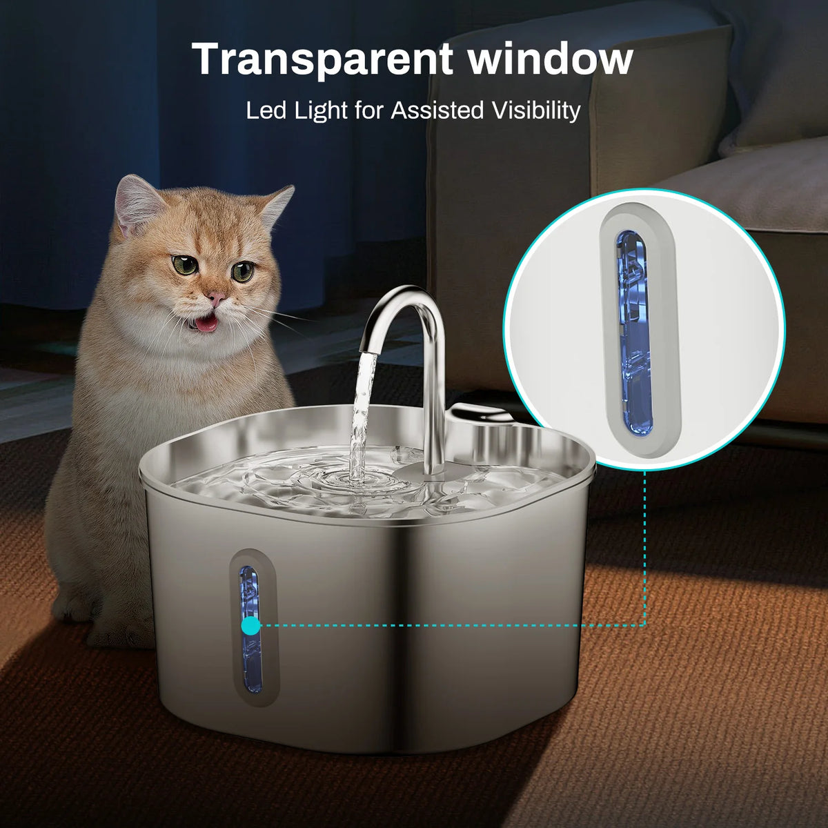 Stainless Steel Cat Water Fountain – 2.2L Filtered Pet Water Dispenser with Ultra-Quiet Pump for Cats & Dogs