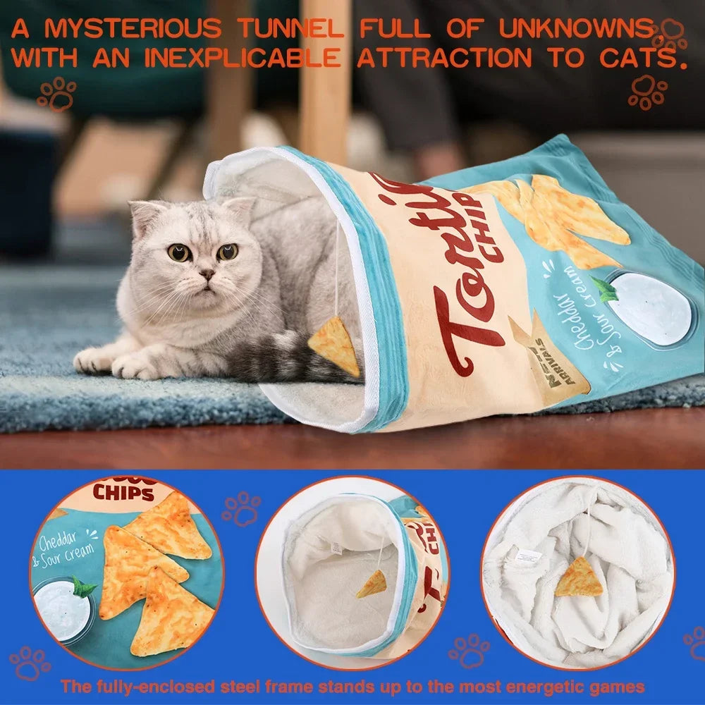 Collapsible Cat Tunnel Toy – Fun Food-Themed Designs with Crinkle & Hanging Toys