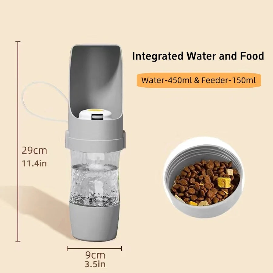 Portable 2-in-1 Pet Water & Food Bottle – Travel Feeder for Dogs & Cats