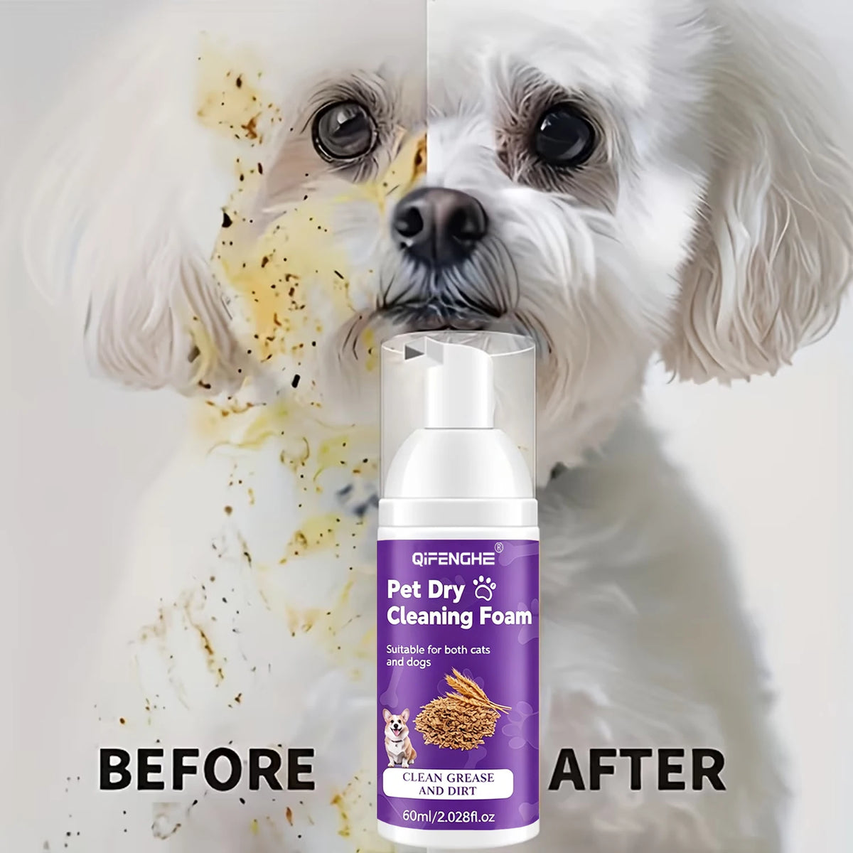 Waterless Dry Shampoo for Dogs & Cats – No-Rinse Foam, Deodorizing & Cleaning for Puppies & Kittens