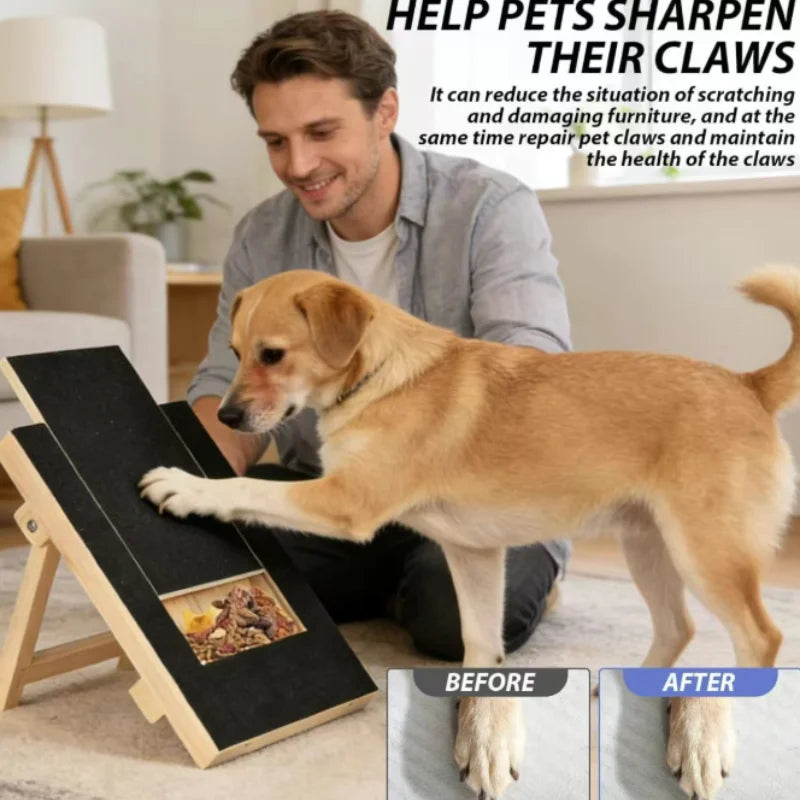 Wooden Dog Scratching Board with Treat Box & Nail Trimmer – 3-in-1 Interactive Toy