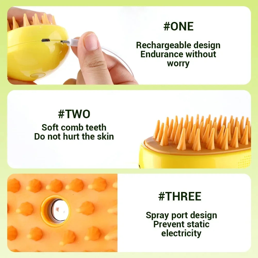3-in-1 Steam Brush for Dogs & Cats – Electric Grooming Brush with Spray, Massage & Detangling