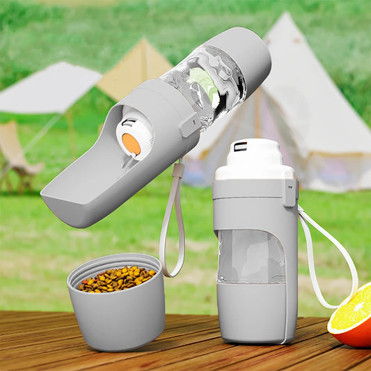 Portable 2-in-1 Pet Water & Food Bottle – Travel Feeder for Dogs & Cats