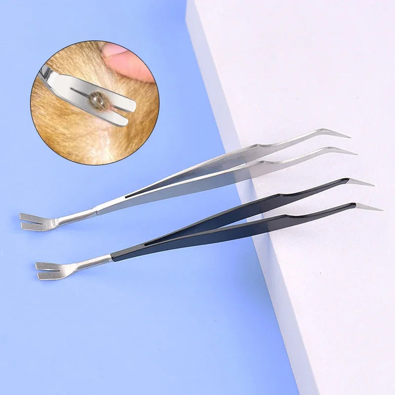 2-in-1 Tick & Flea Remover Tool for Dogs, Cats & Humans – Professional Stainless Steel Tweezers