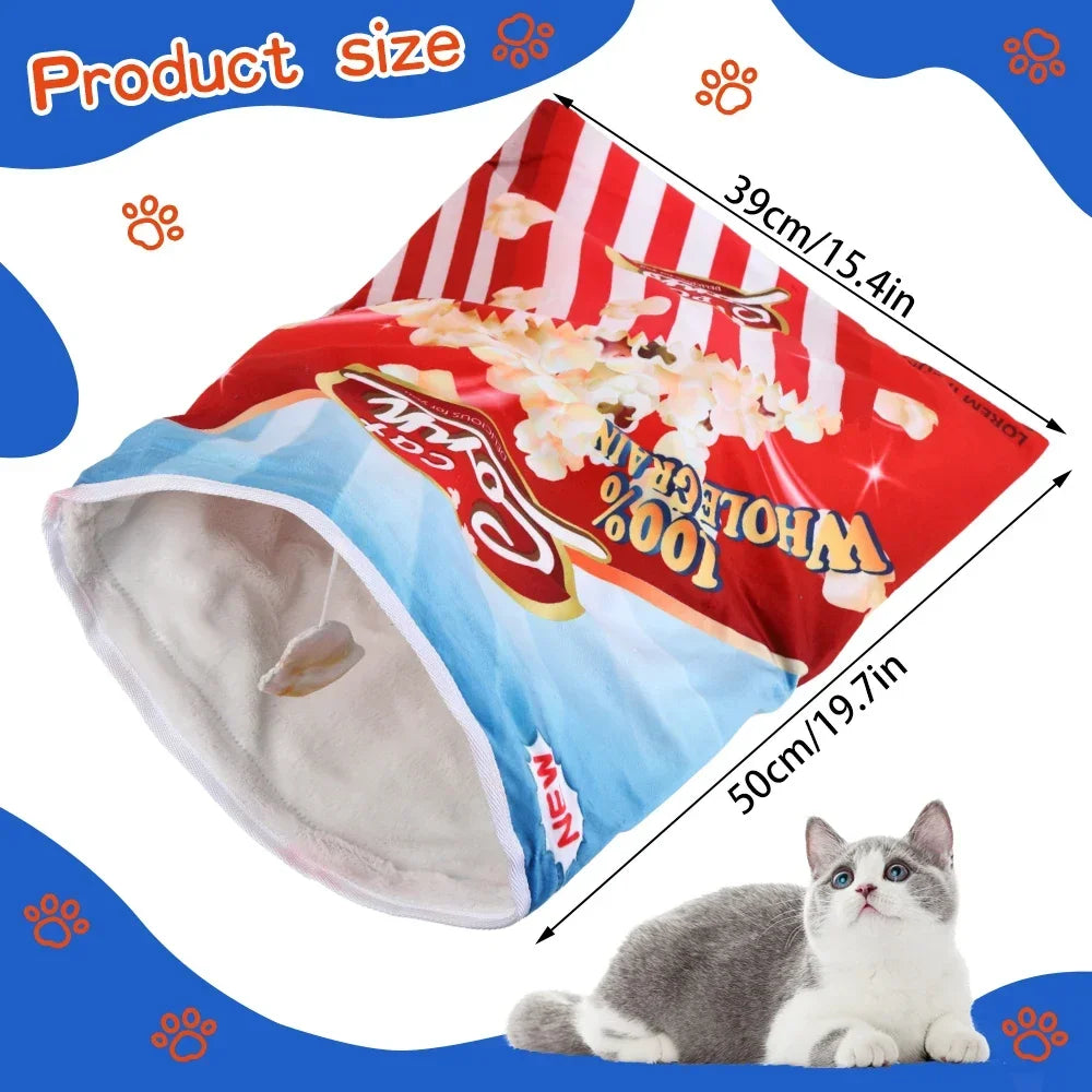 Collapsible Cat Tunnel Toy – Fun Food-Themed Designs with Crinkle & Hanging Toys