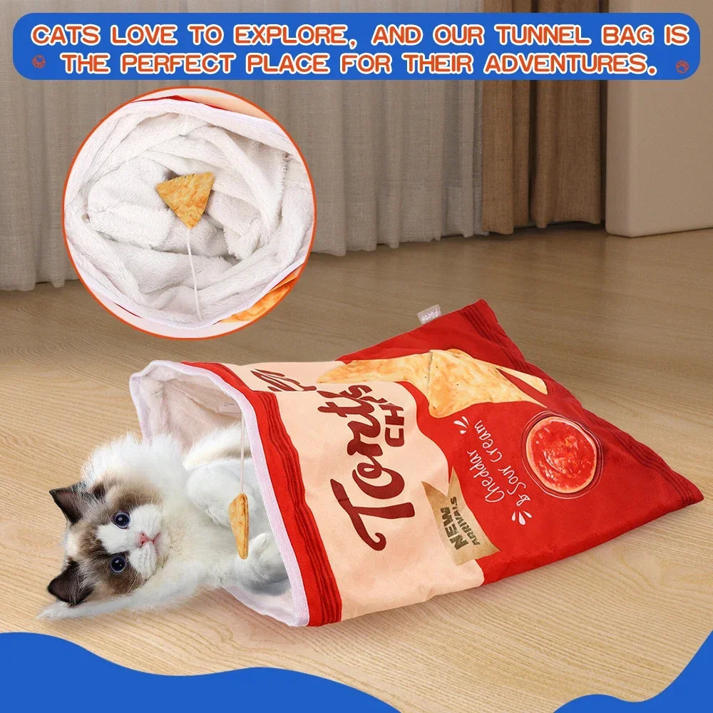 Collapsible Cat Tunnel Toy – Fun Food-Themed Designs with Crinkle & Hanging Toys