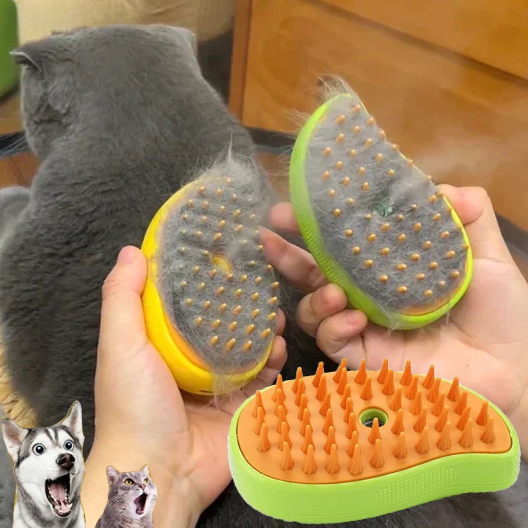 3-in-1 Steam Brush for Dogs & Cats – Electric Grooming Brush with Spray, Massage & Detangling