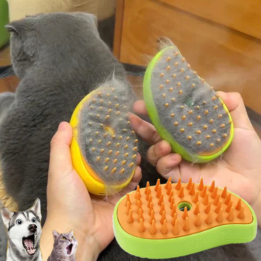3-in-1 Steam Brush for Dogs & Cats – Electric Grooming Brush with Spray, Massage & Detangling