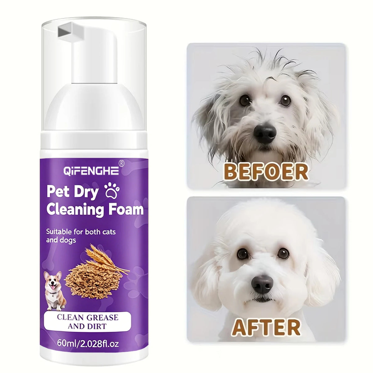 Waterless Dry Shampoo for Dogs & Cats – No-Rinse Foam, Deodorizing & Cleaning for Puppies & Kittens