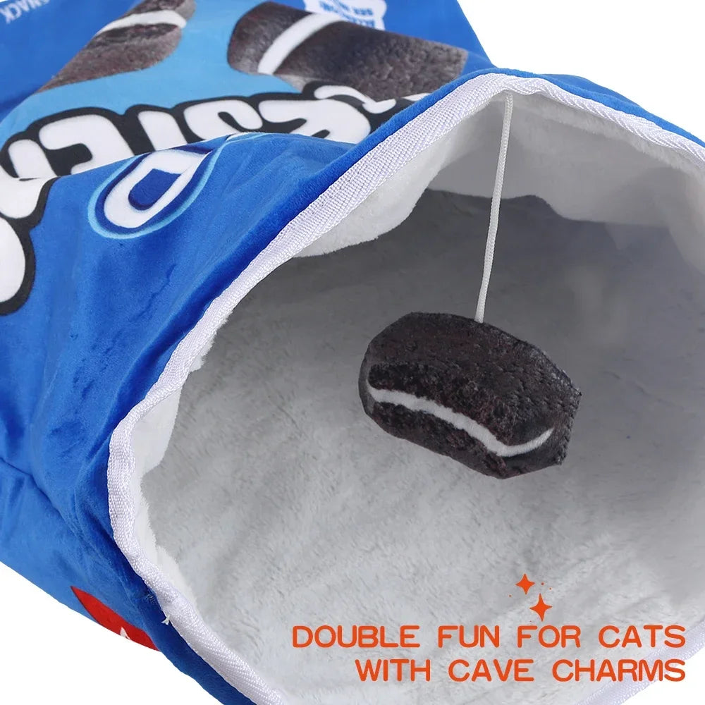 Collapsible Cat Tunnel Toy – Fun Food-Themed Designs with Crinkle & Hanging Toys